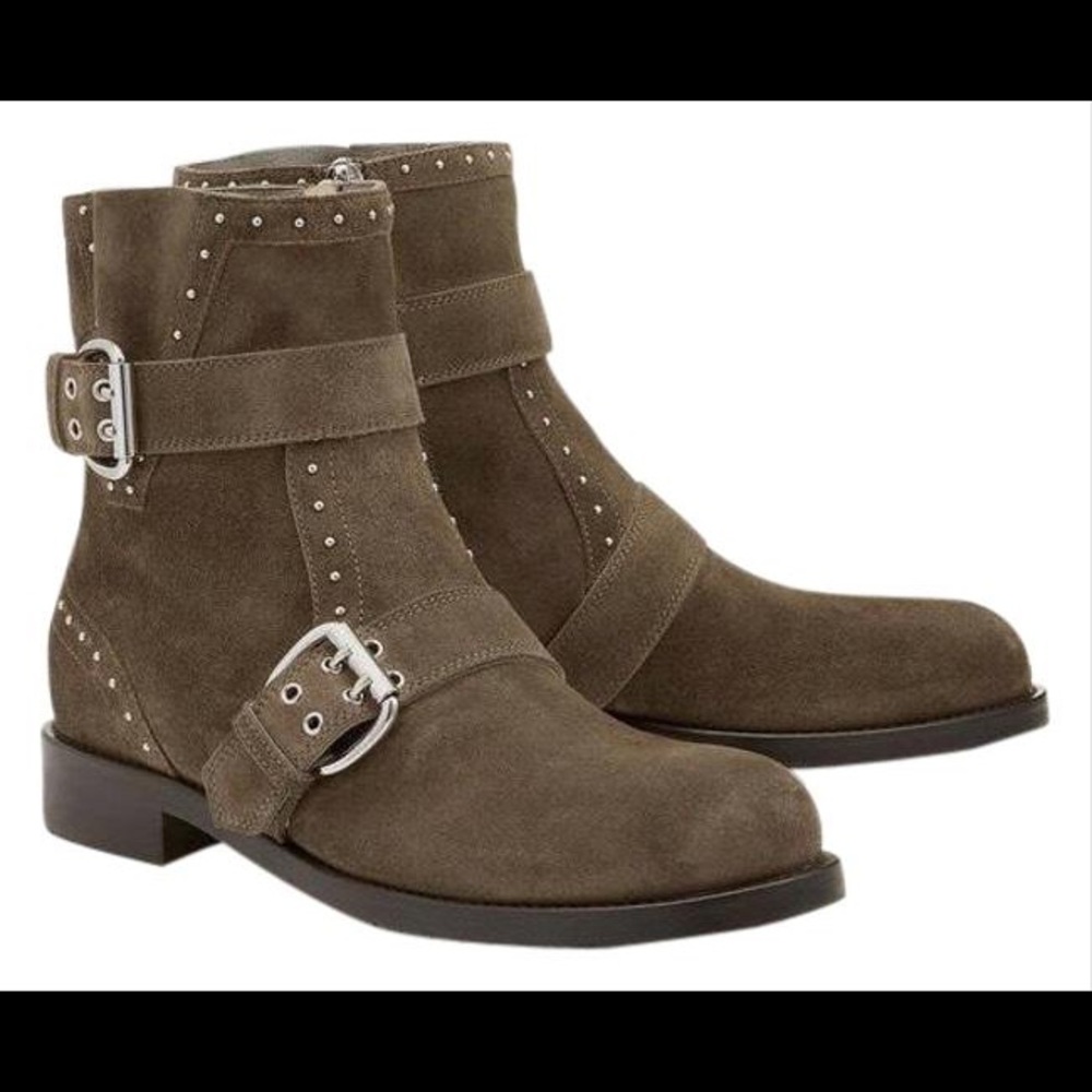 Jimmy Choo Gray Blyss Biker Boot - Velour Suede